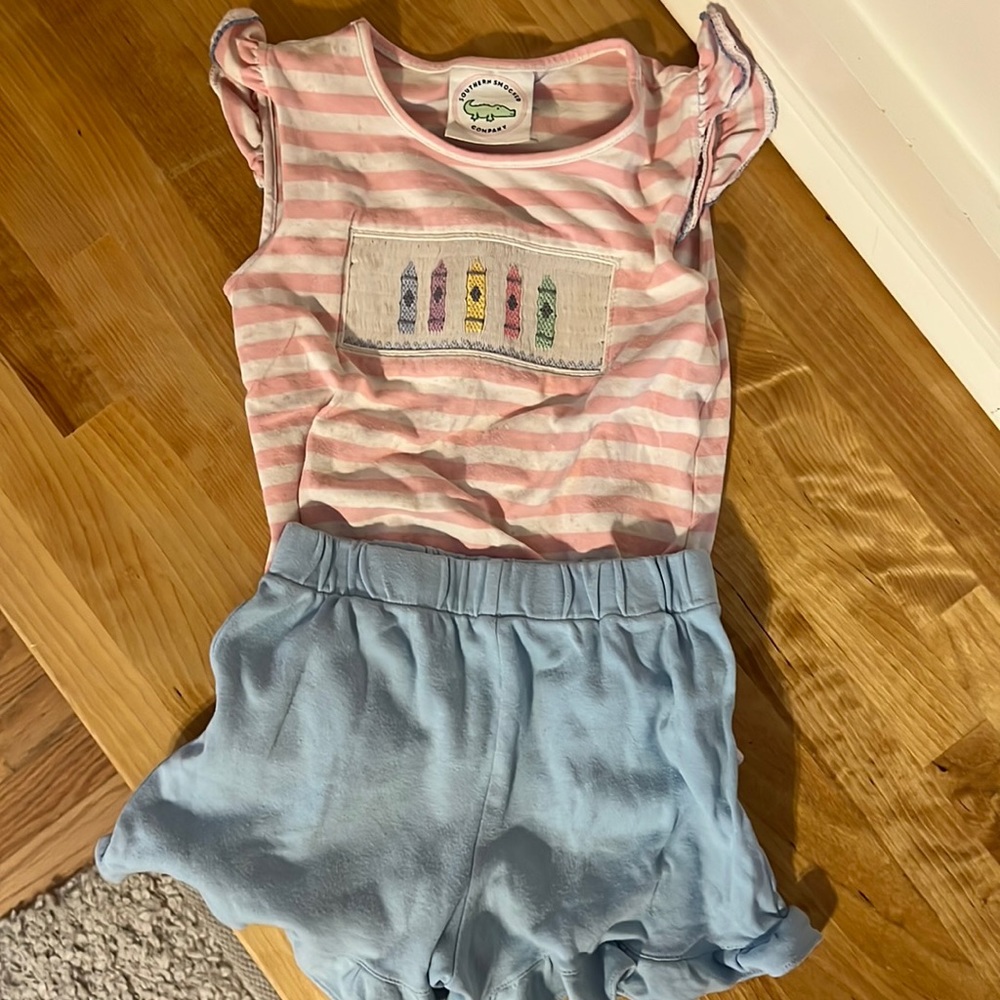 Matching short set with pink striped top